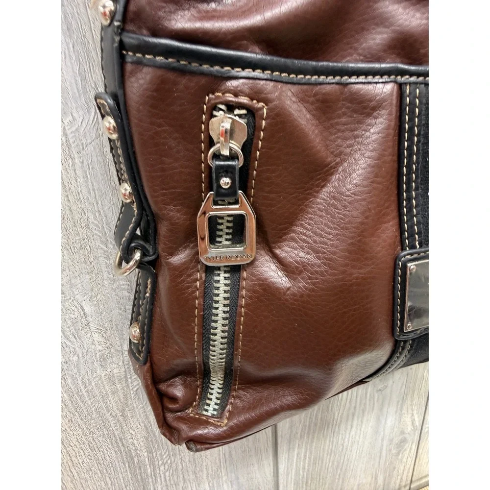 Tyler Rodan Brown Faux Leather Crossbody Bag Organizer Black Trim  Hardware